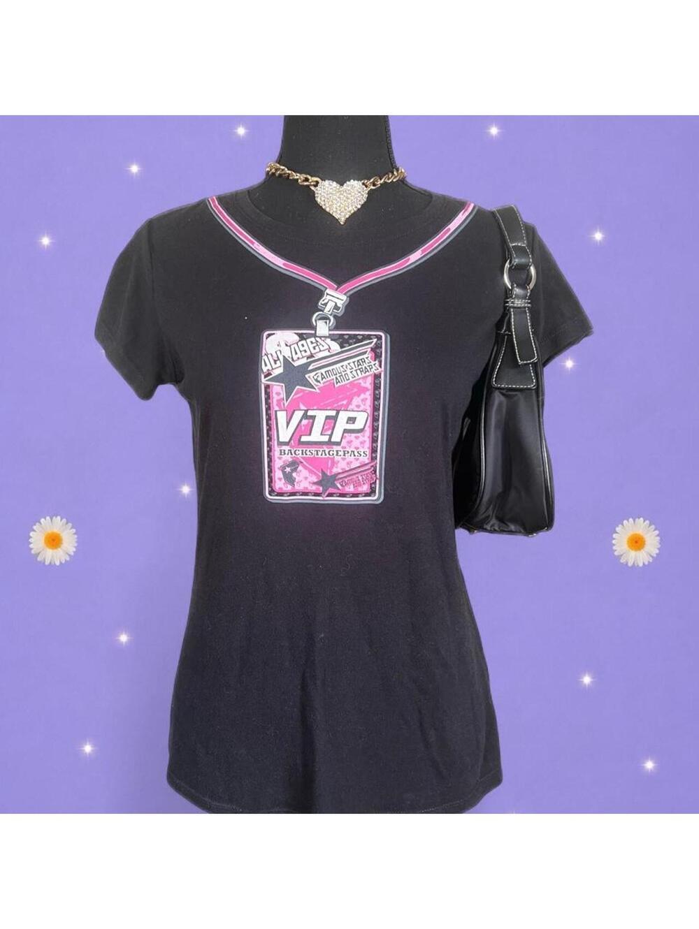 Vintage Y2K Next VIP Backstage Pass McBling Scene Coquette Baby Tee Size Large